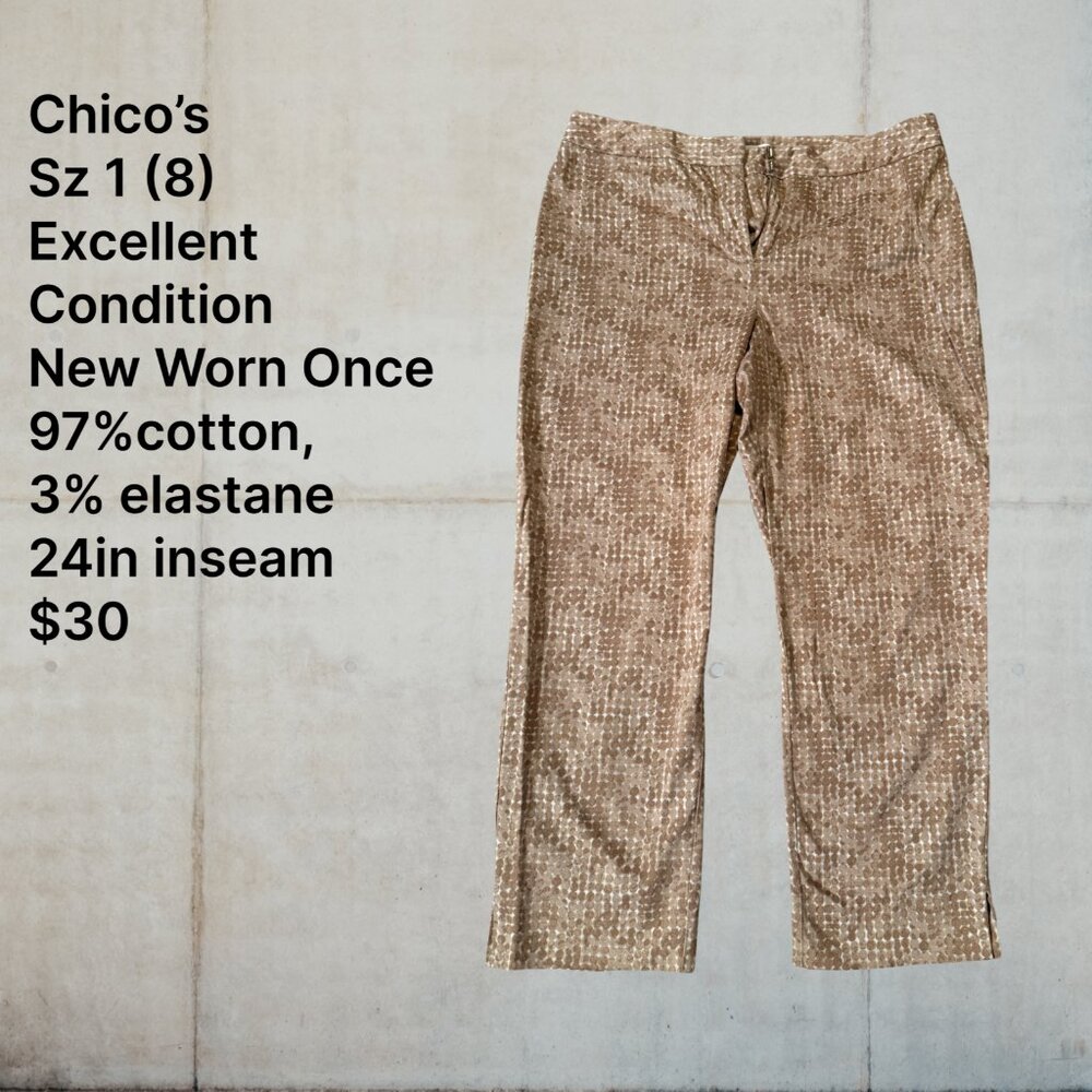 Chico's Size 1 Beige Circles Print Stretch Crop Pants